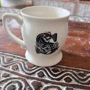 White Ceramic Mug with Black Floral Design